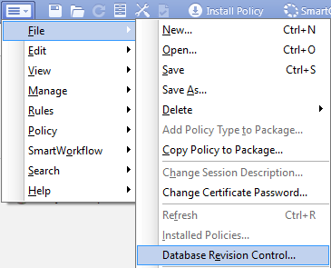 checkpoint databse revision control menu
