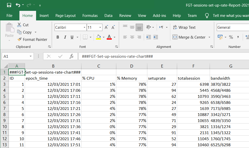 Report as seen in Excel