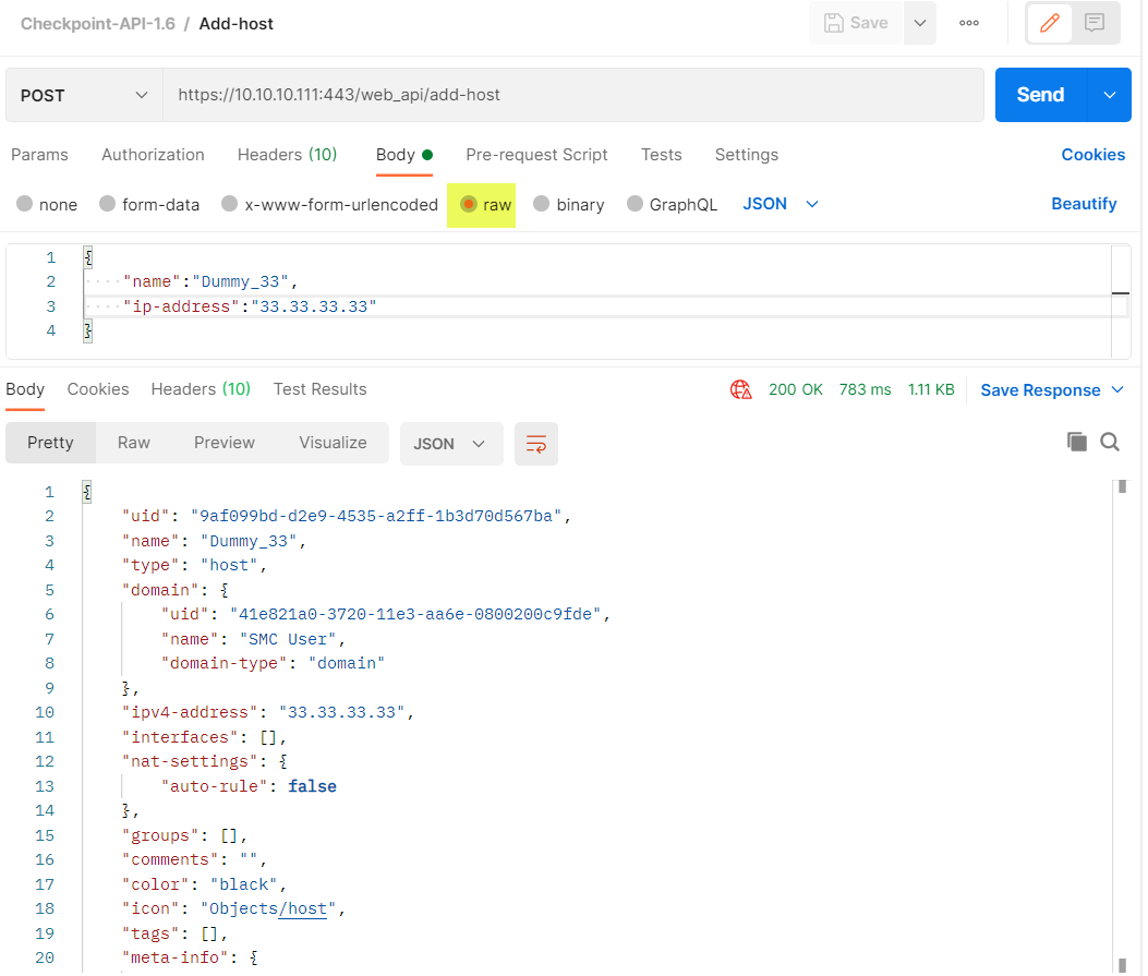 checkpoint api tutorial postman create host