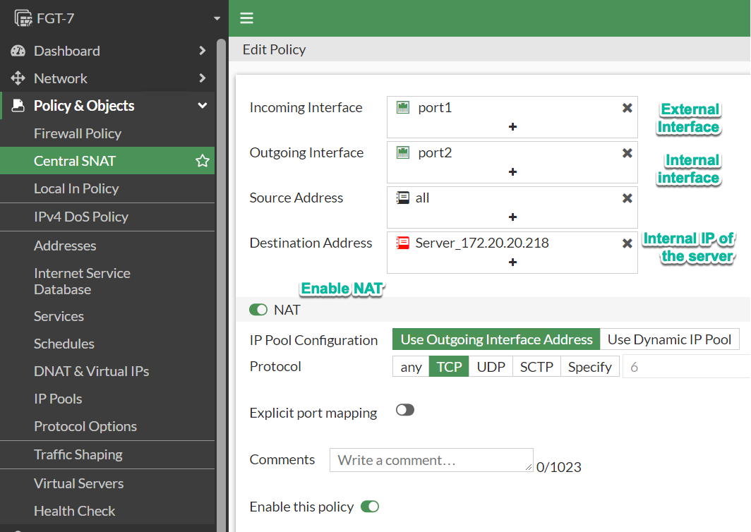 Fortigate – Changing outbound nat IP with IP Pools