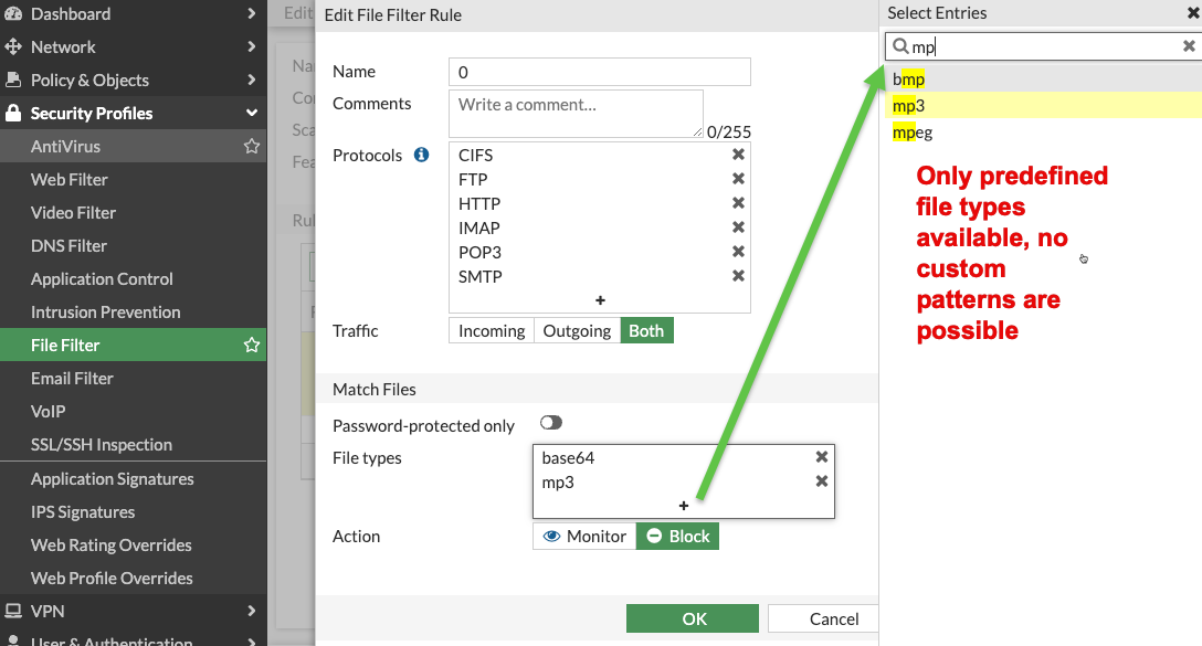 fortigate dlp file filter