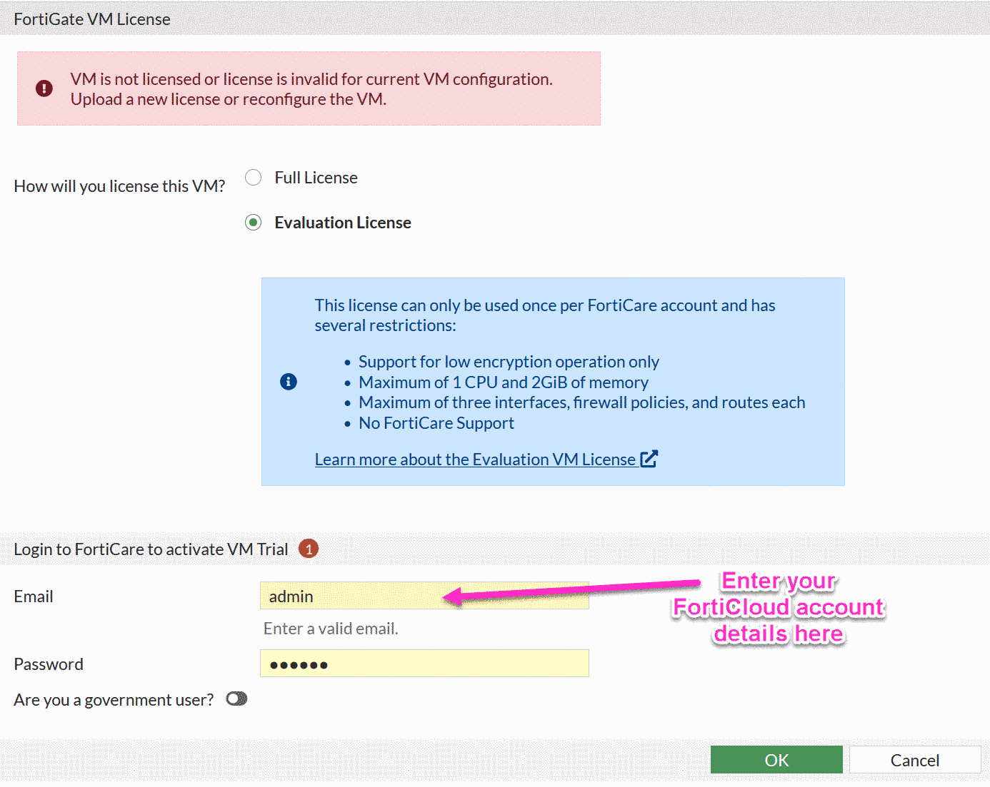 Fortigate free vm license activation page