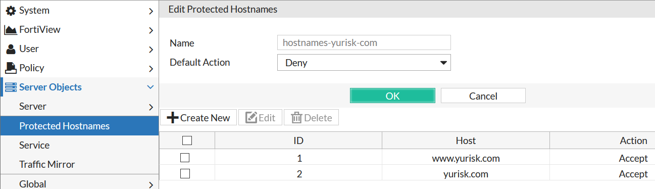 fortiweb basic setup create protected hostnames