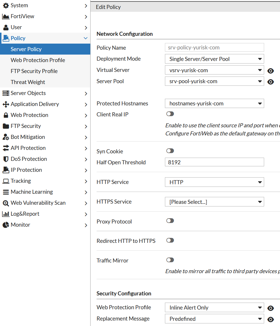 fortiweb basic setup create server policy