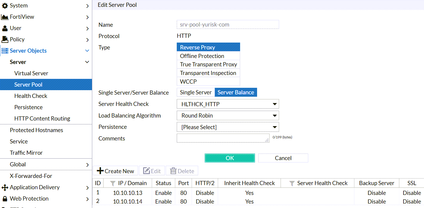 fortiweb basic setup create server pool