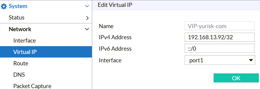 fortiweb basic setup create virtual ip