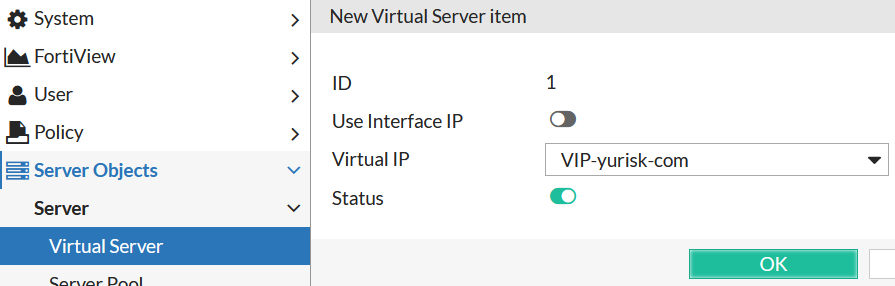 fortiweb basic setup create virtual server