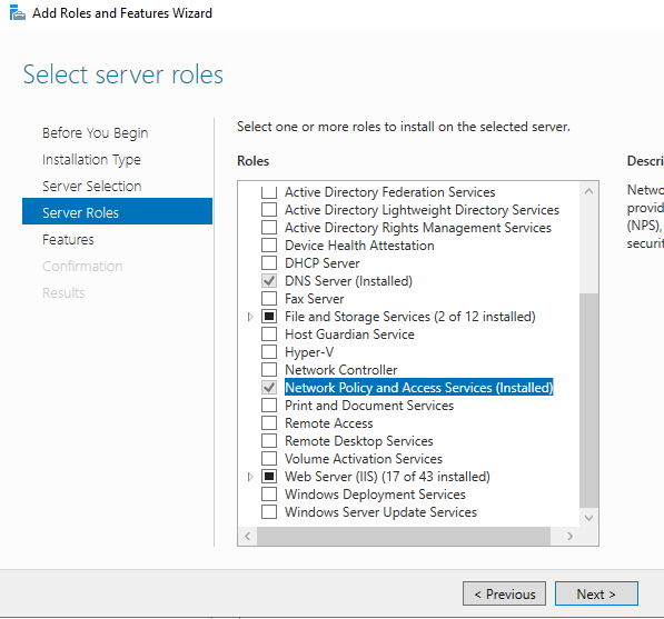 install NPS for RADIUS