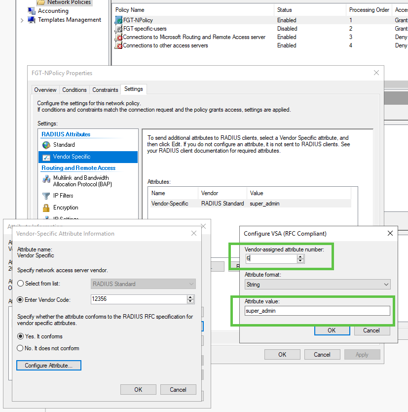 nps assign super admin access profile from radius