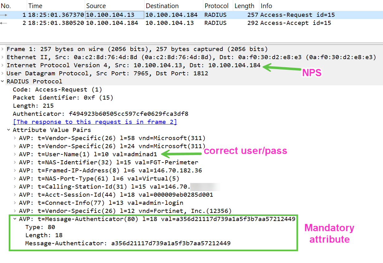 nps attribute wireshark