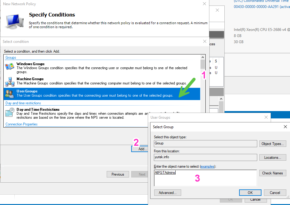 nps network policy match group onad