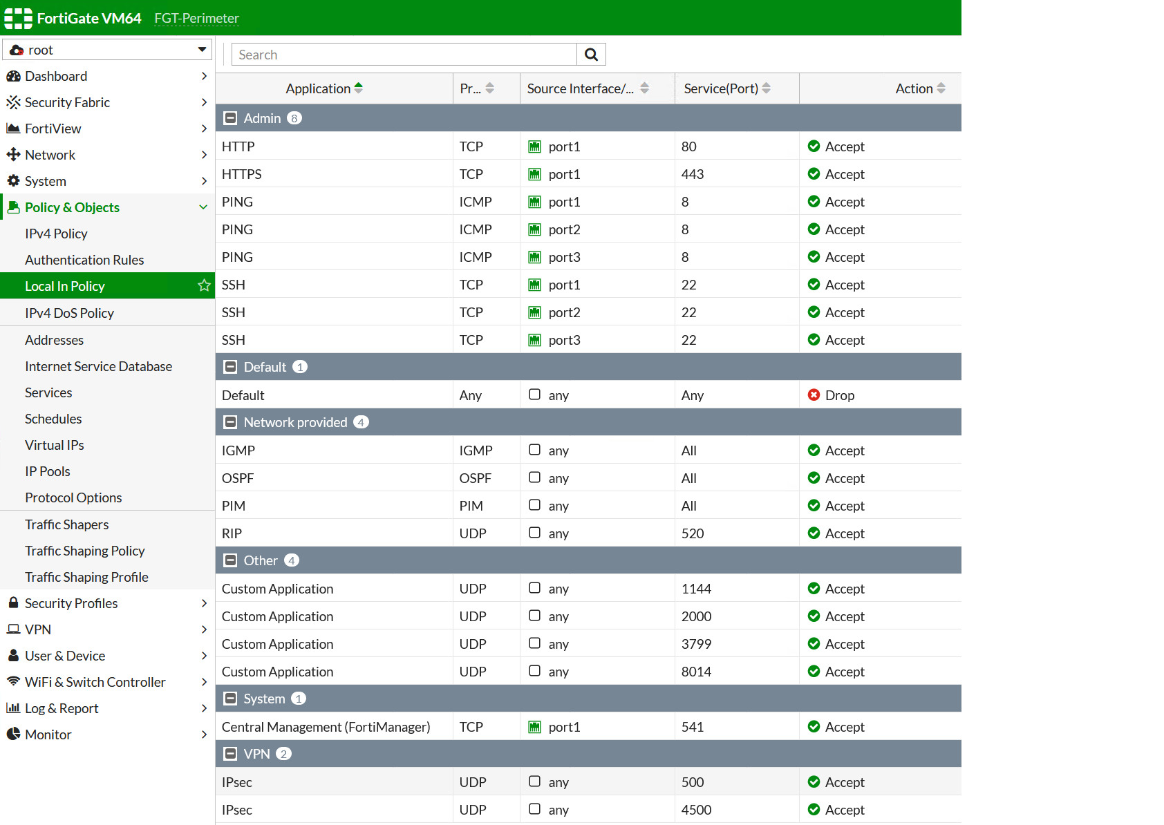 Local in policy Fortigate
