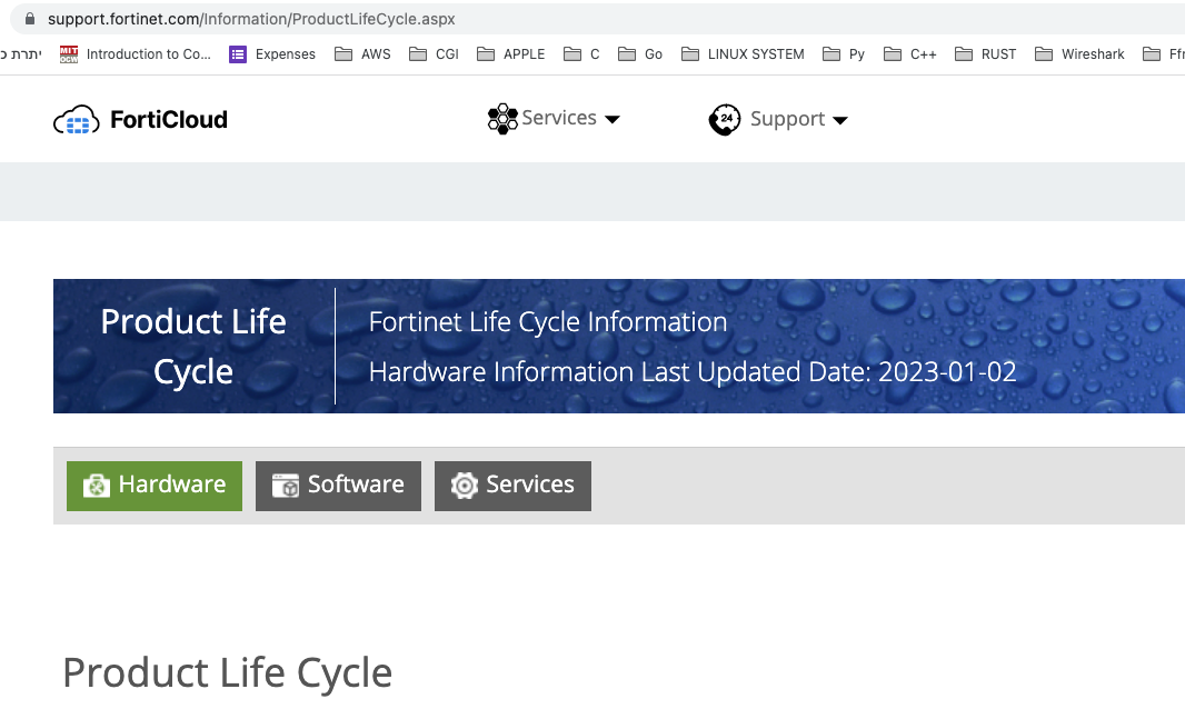 Fortinet page ofr life cycle for all models
