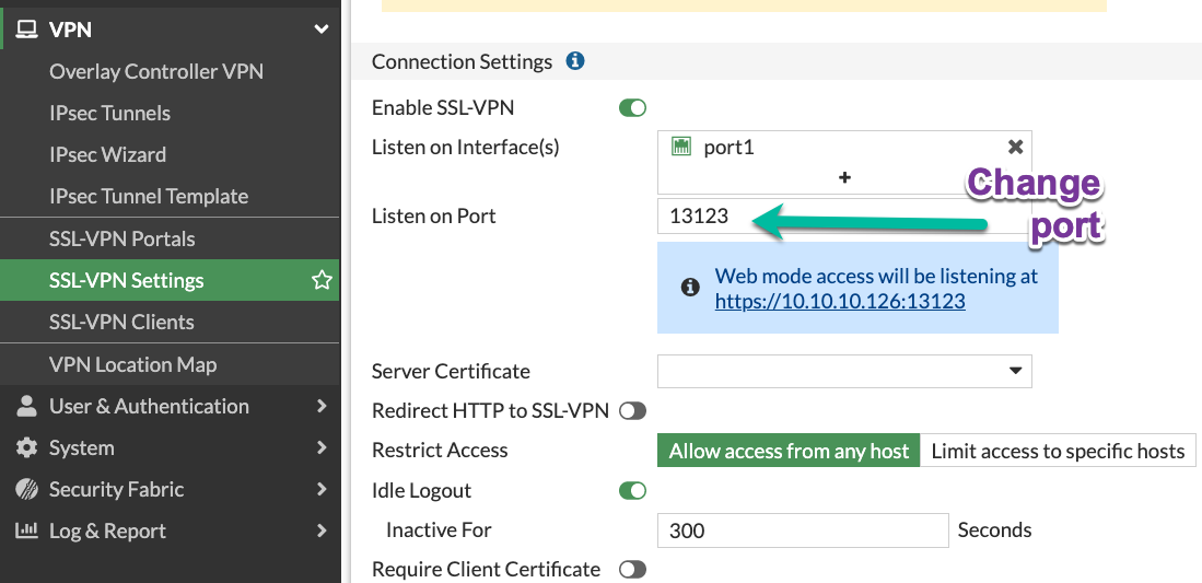 Change default port of SSL VPN daemon