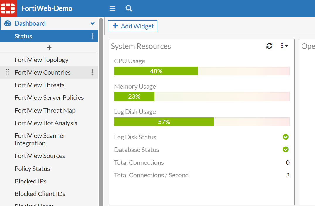 Fortiweb demo screenshot